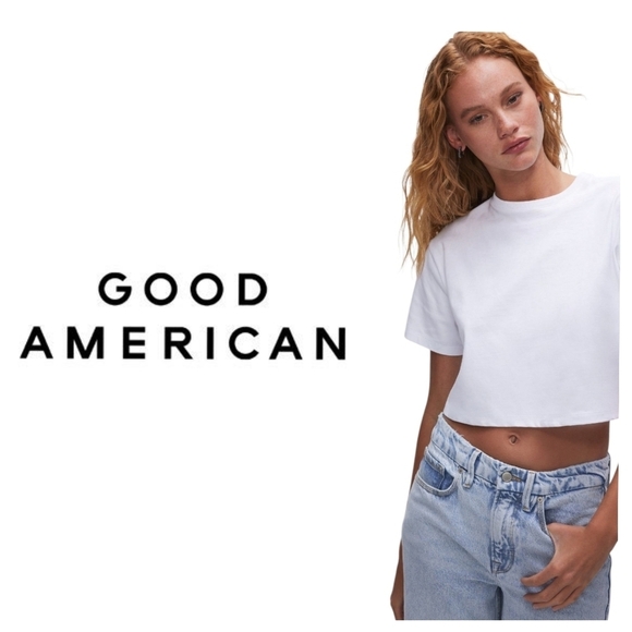 Good American Tops - Good American The Cotton Cropped Tee In White•Size 4•NWT!